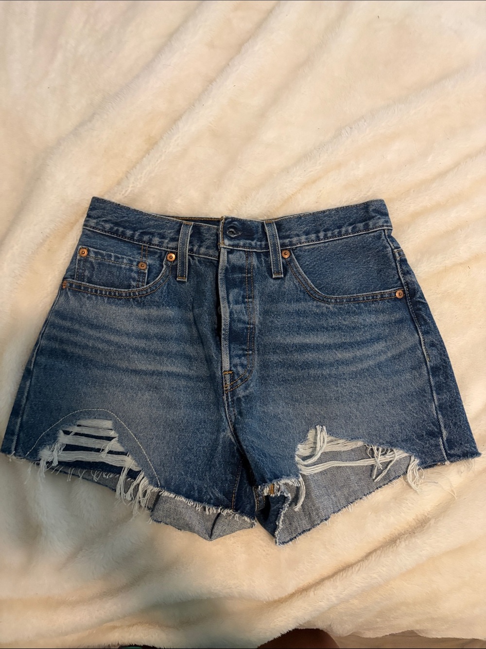 Levi's Blue Distressed Cutoff Denim Shorts